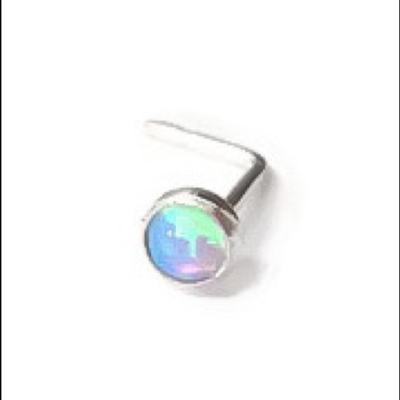 925 Sterling Silver Blue Fire Opal Nose Ring &/or Helix Cartilage Stud Earring - Picture 6 of 12